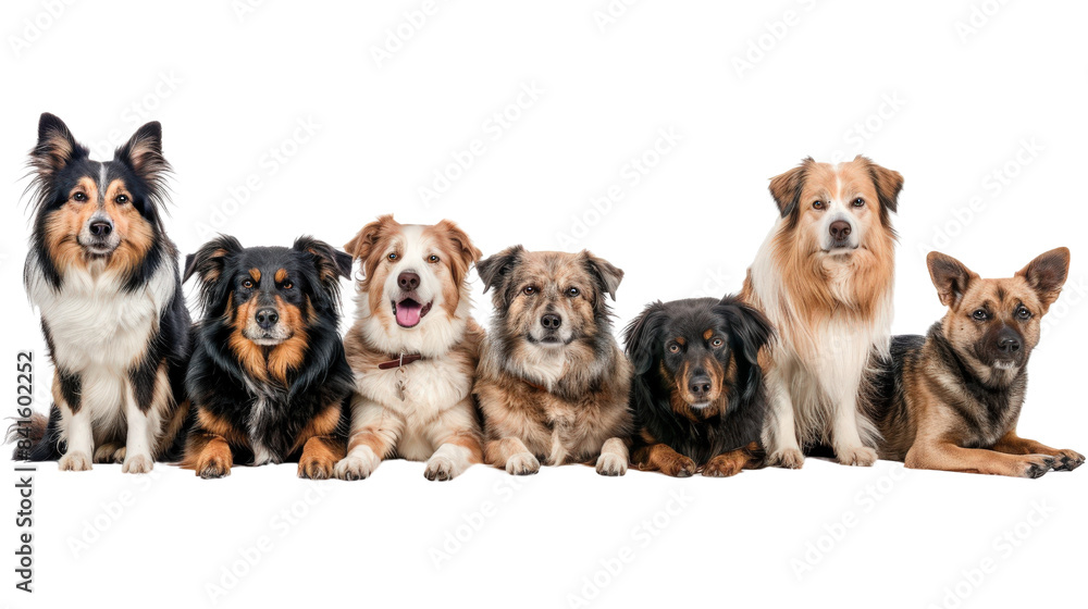 Obraz premium A group of dog isolated on white transparent background, PNG File. Perfect for clipart