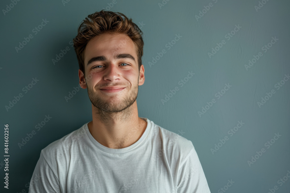 Obraz premium A close up portrait of a young man with a subtle smile