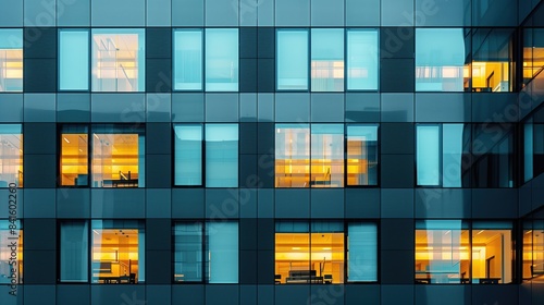 Office building wall exterior background with some windows with light AR generative business background