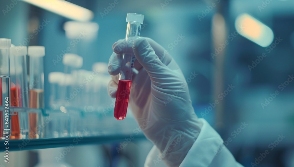 Scientist Conducting Biological Experiment with Test Tube in Laboratory Setting Scientist Conducting Biological Experiment with Test Tube in Laboratory Setting