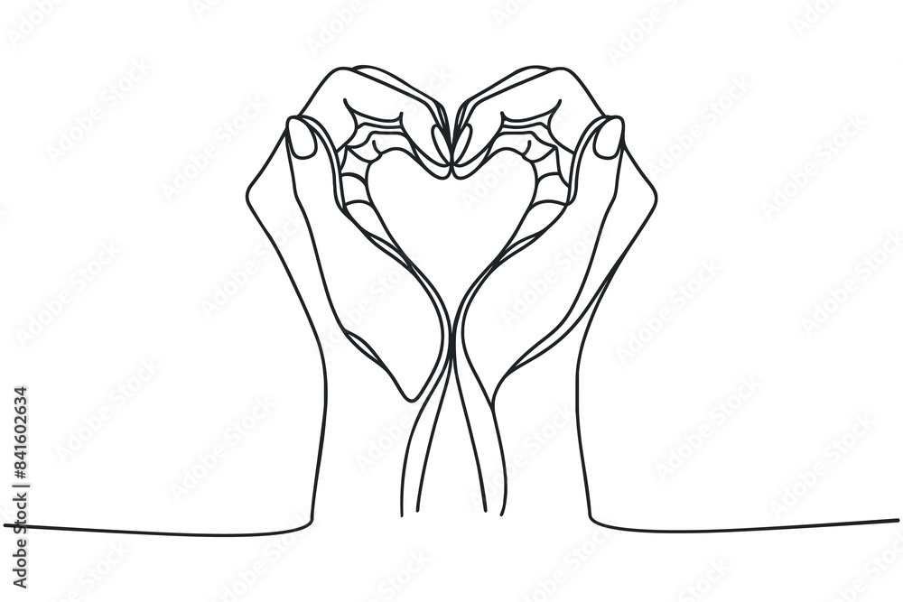 Single one line drawing hands making sign or symbol heart by fingers. Continuous one line drawing. vector illustration Single one line drawing hands making sign or symbol heart by fingers. Continuous one line drawing. vector illustration