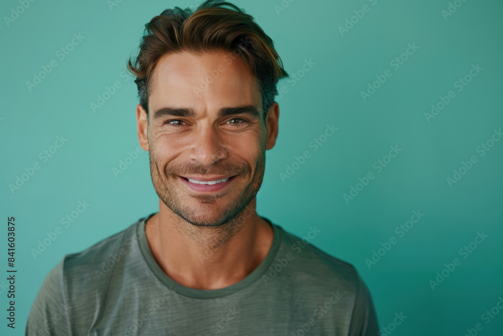 A close up portrait of a young man with a subtle smile A close up portrait of a young man with a subtle smile