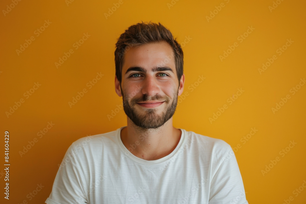 A close up portrait of a young man with a subtle smile A close up portrait of a young man with a subtle smile