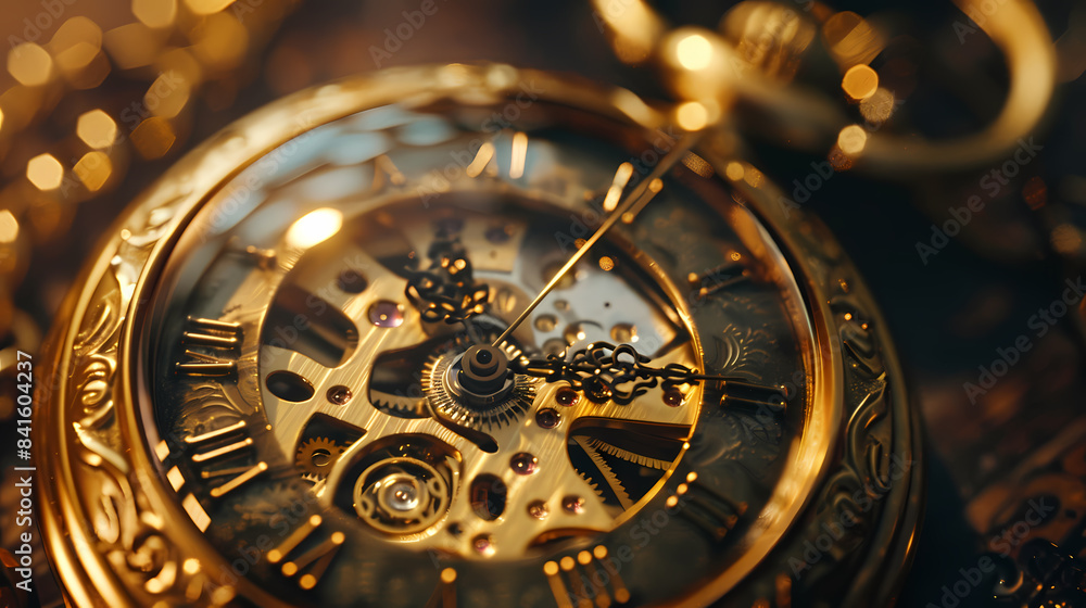 A gold pocket watch with roman numerals on the face A gold pocket watch with roman numerals on the face