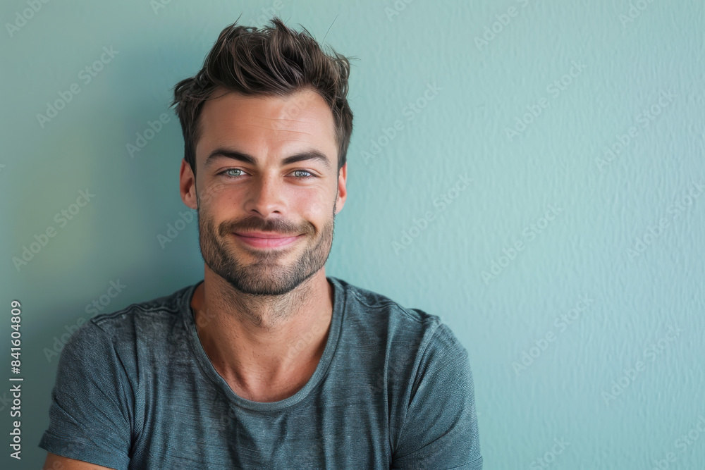 A close up portrait of a young man with a subtle smile A close up portrait of a young man with a subtle smile