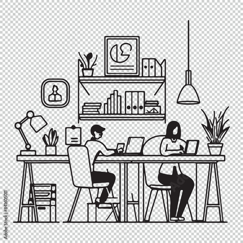 Business concept with office working people, vector illustration on transparent background