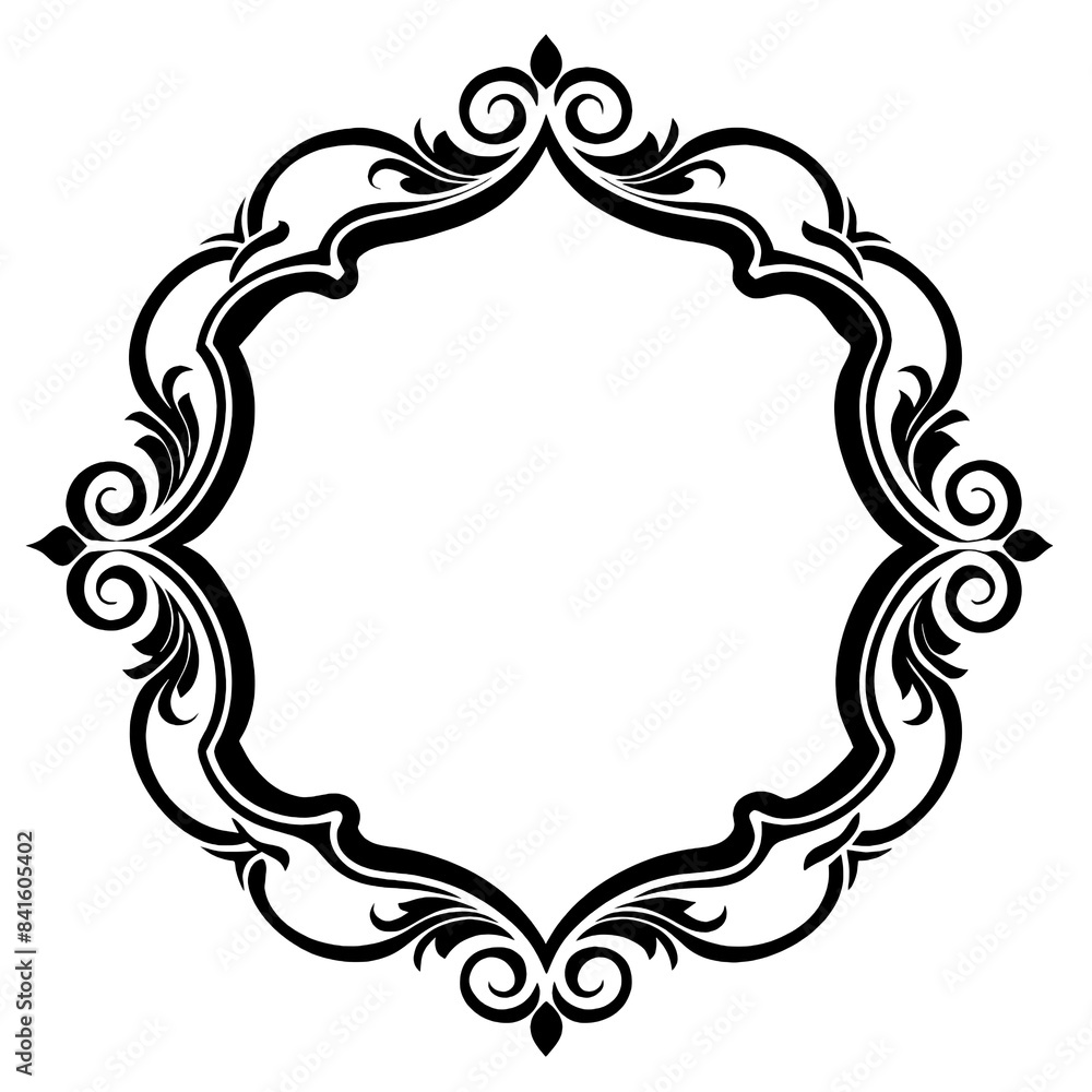 A simple, elegant black and white ornamental frame design with a circular shape, perfect for adding a touch of vintage charm to any project. Generative AI A simple, elegant black and white ornamental frame design with a circular shape, perfect for adding a touch of vintage charm to any project. Generative AI