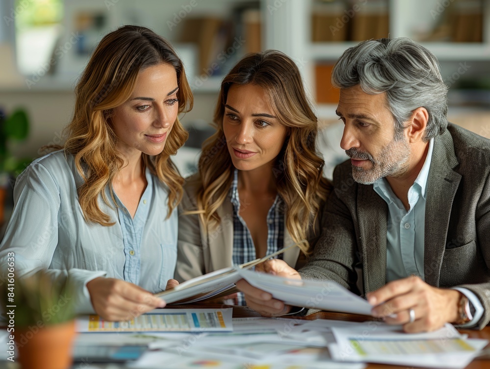 Obraz premium Professional Financial Advisor Assisting Middle-Aged Couple in Financial Planning Session