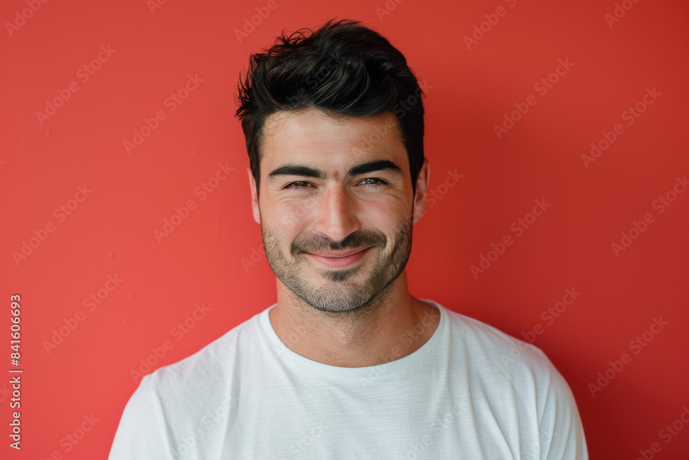 A close up portrait of a young man with a subtle smile A close up portrait of a young man with a subtle smile