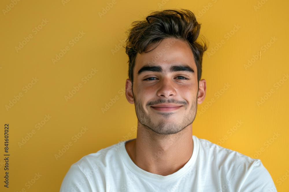 A close up portrait of a young man with a subtle smile A close up portrait of a young man with a subtle smile