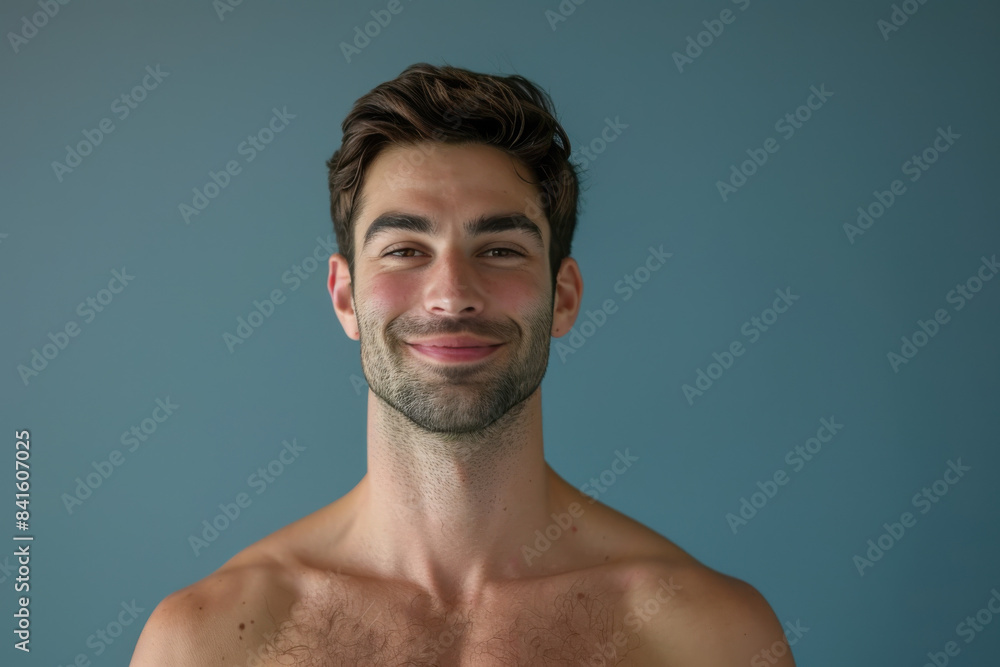 A close up portrait of a young man with a subtle smile A close up portrait of a young man with a subtle smile