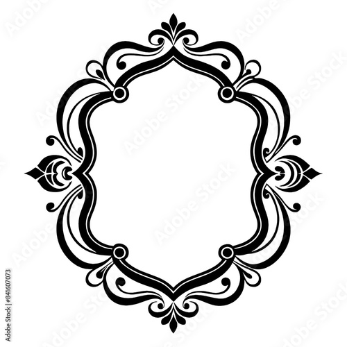 A decorative, black and white frame with a swirling, ornate design. The frame is perfect for adding a touch of elegance to any project. Generative AI