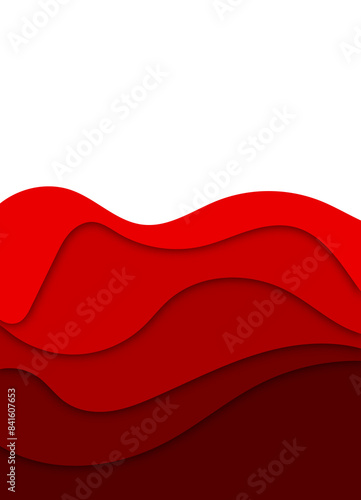 Stock vector illustration Paper cut background. Red paper decoration with wavy layers. Cut out shapes. Origami or carving pattern. Banner, flyer, cover template design. Eps10