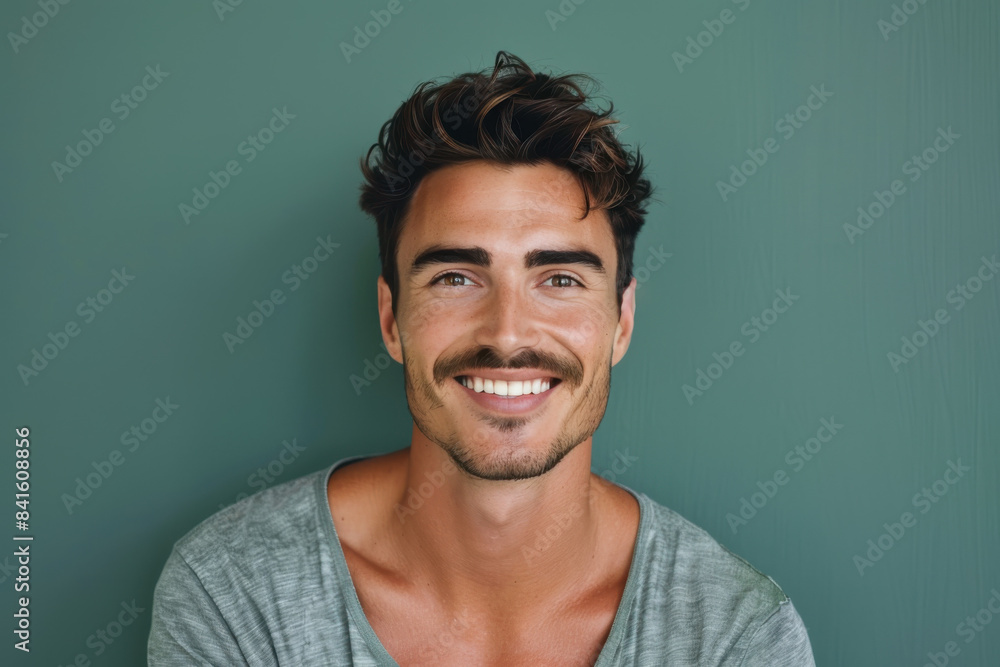 A close up portrait of a young man with a subtle smile A close up portrait of a young man with a subtle smile