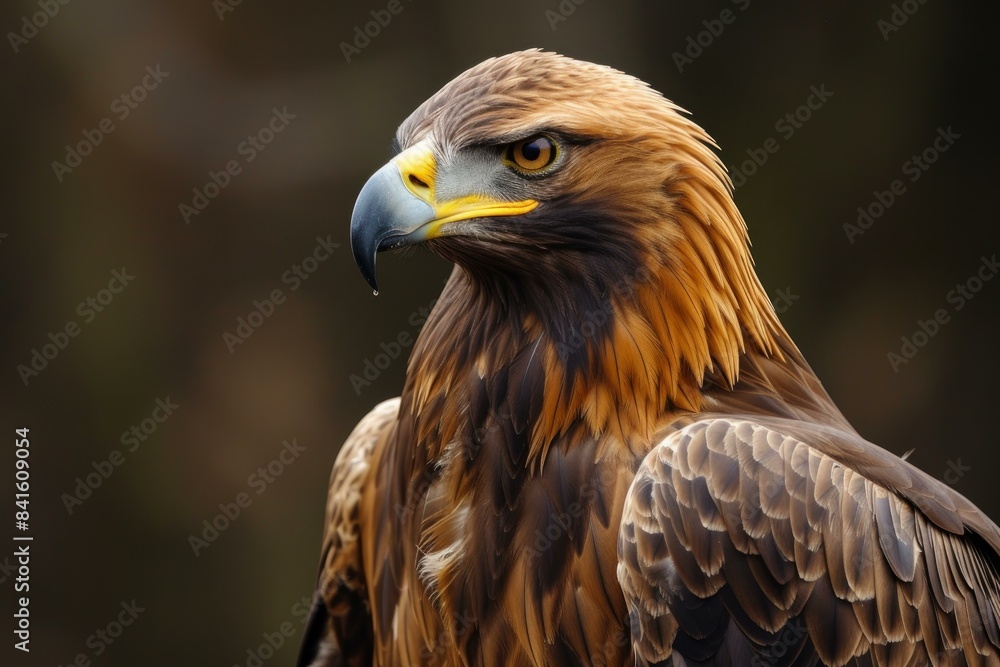 Close up detailed portrait of a majestic golden eagle, a powerful bird of prey with a sharp beak and intense gaze, showcasing its fierce stare and impressive plumage in the natural world Close up detailed portrait of a majestic golden eagle, a powerful bird of prey with a sharp beak and intense gaze, showcasing its fierce stare and impressive plumage in the natural world