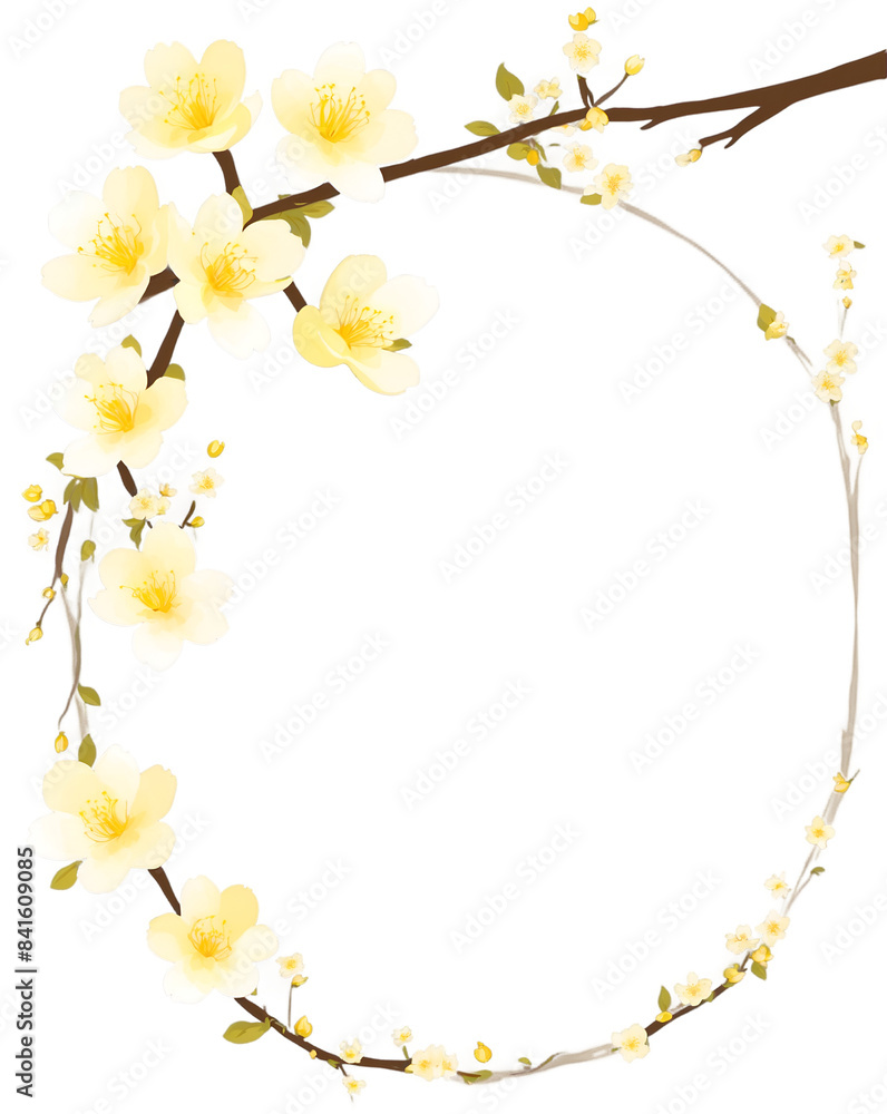 yellow cherry blossom branch with round flowers isolated on transparent background yellow cherry blossom branch with round flowers isolated on transparent background