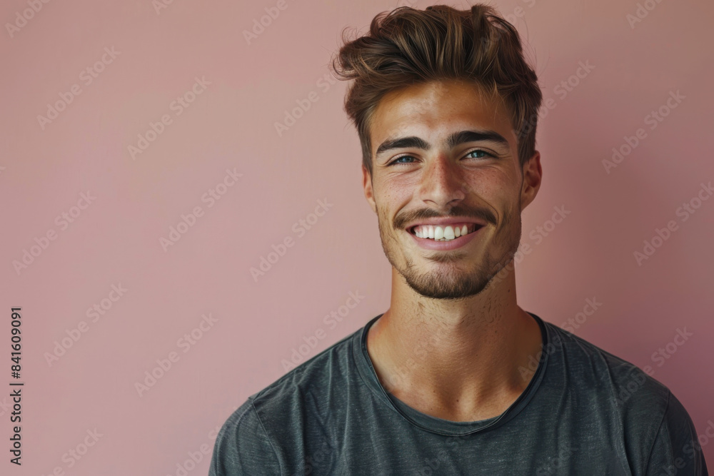 A close up portrait of a young man with a subtle smile A close up portrait of a young man with a subtle smile