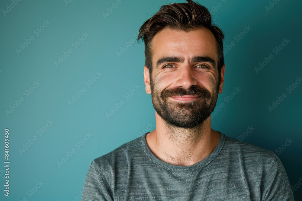 A close up portrait of a young man with a subtle smile