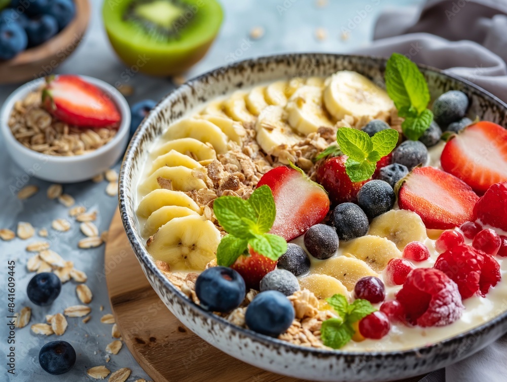 healthy food breakfast with fresh fruits and cereals healthy food breakfast with fresh fruits and cereals