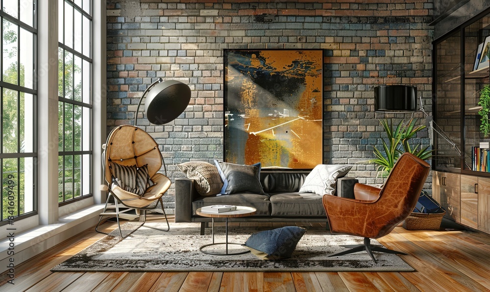 Obraz premium Cozy Modern Living Room with Stylish Decor and Furniture , wall Art , Poster , Interior Design