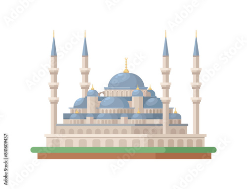Blue Mosque Istanbul Turkey Landmark Flat Design Illustration Vector