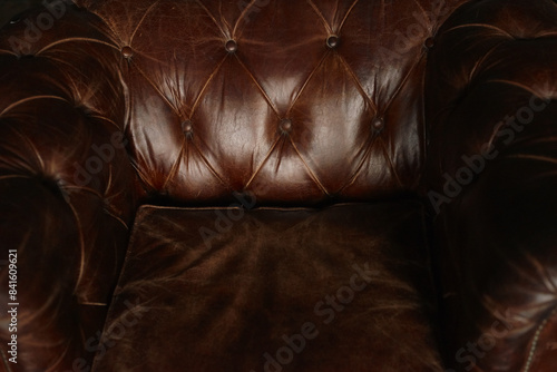 Vintage Brown Leather Chesterfield Sofa Close-up Detail