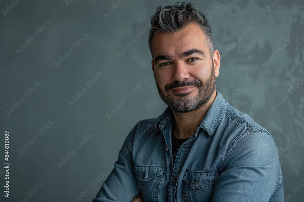 A close up portrait of a young man with a subtle smile A close up portrait of a young man with a subtle smile