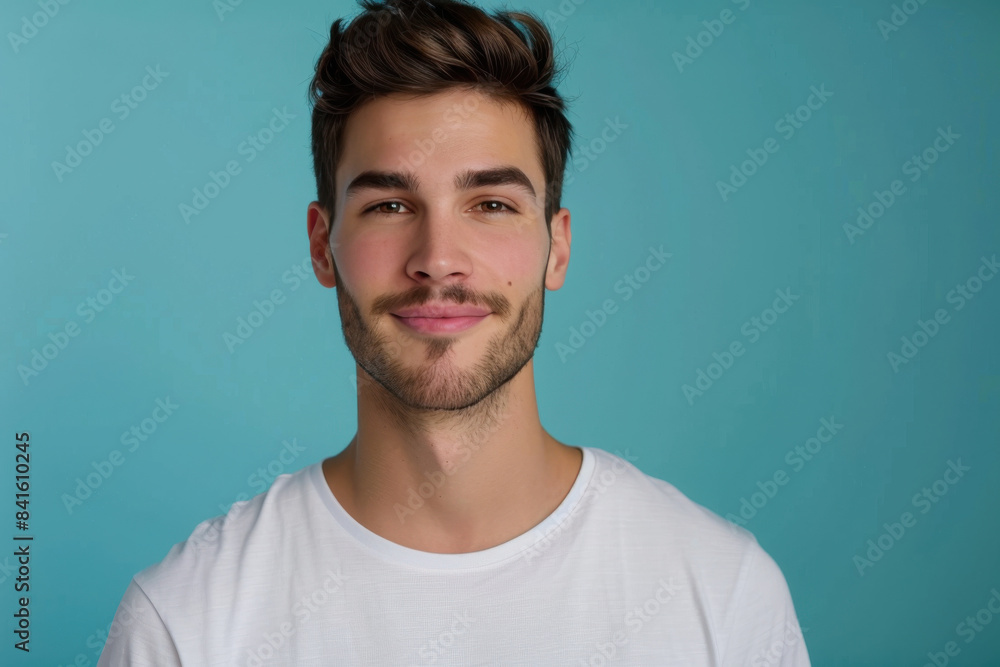 A close up portrait of a young man with a subtle smile A close up portrait of a young man with a subtle smile