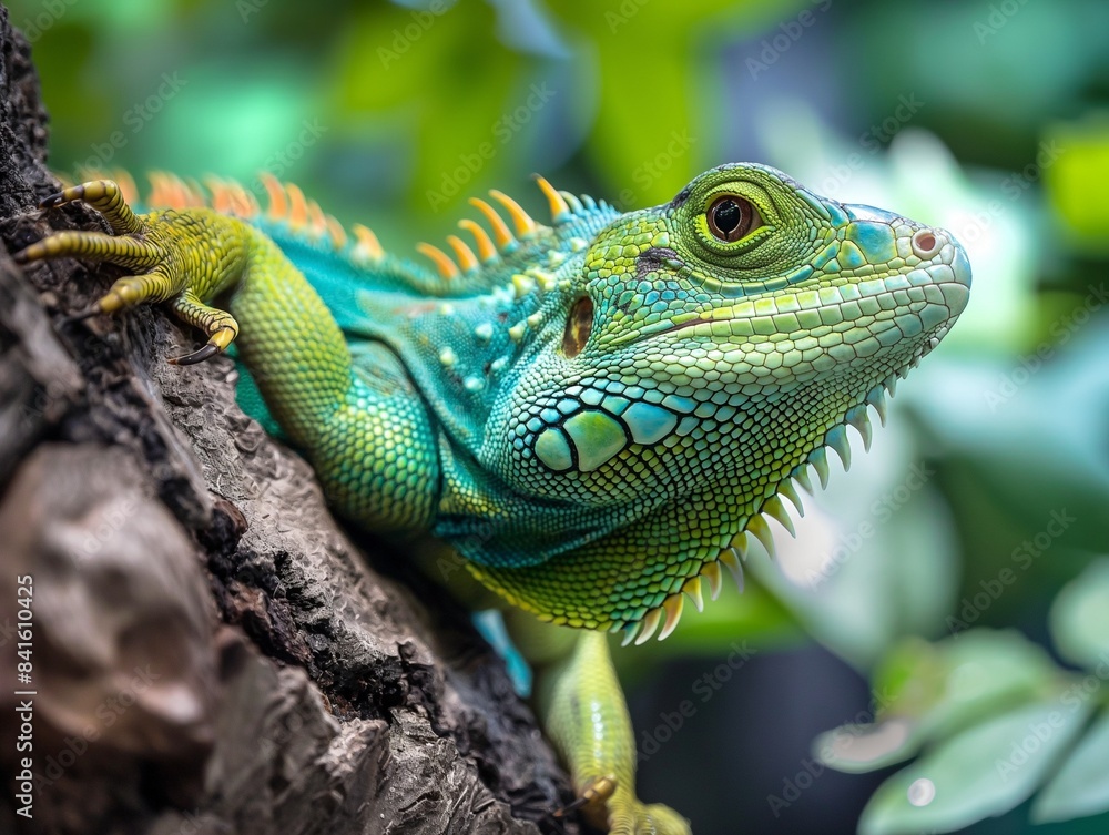 Close up of Pseudocalotes lizard with natural background, tree closeup Close up of Pseudocalotes lizard with natural background, tree closeup