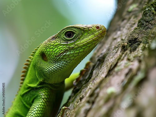 Close up of Pseudocalotes lizard with natural background  tree closeup