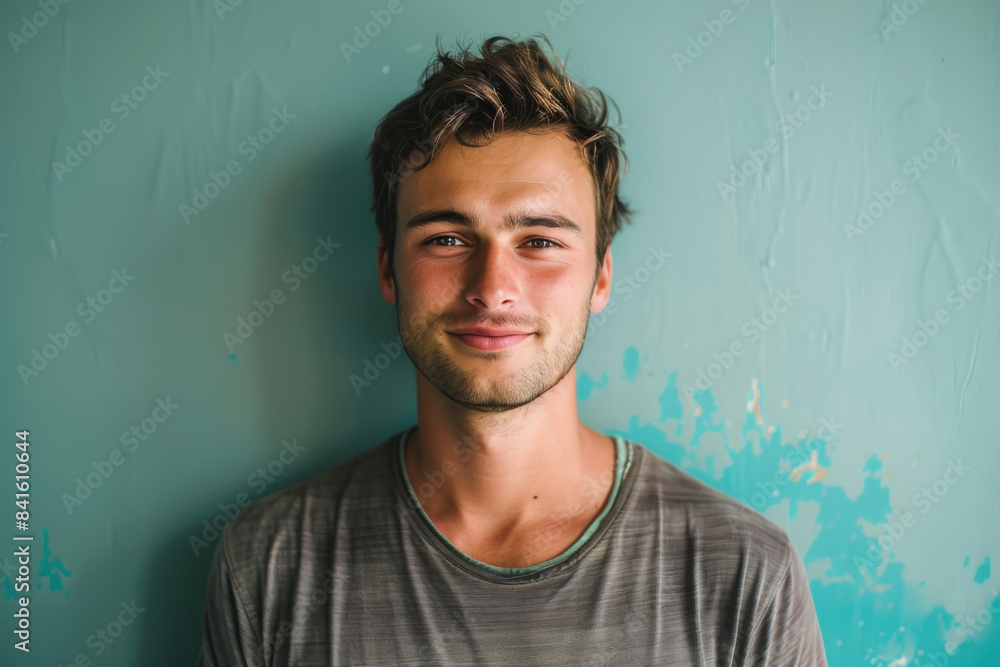 A close up portrait of a young man with a subtle smile A close up portrait of a young man with a subtle smile