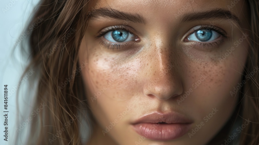 Beautiful female model with blue eyes in a close up portrait Beautiful female model with blue eyes in a close up portrait