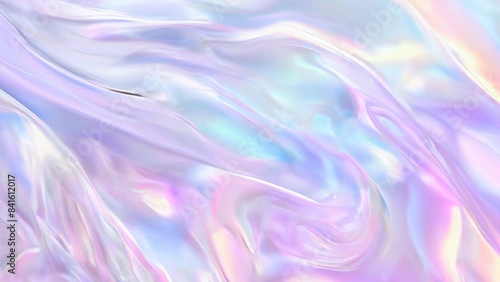 slow motion  soft satin wave, light effect, holographic colors, texture with smooth flowing patterns, background design, fashion and digital art , shiny surface