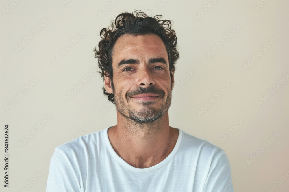 A close up portrait of a young man with a subtle smile A close up portrait of a young man with a subtle smile