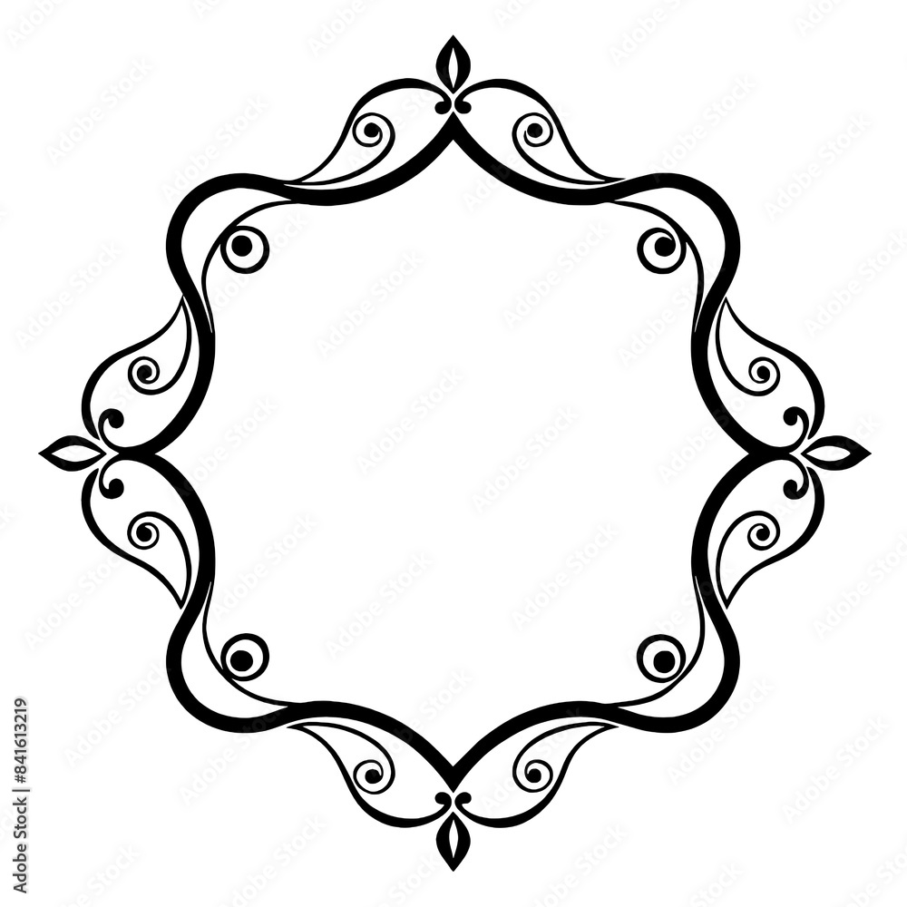 A black and white illustration of an elegant ornate border frame with a decorative, floral pattern. Generative AI A black and white illustration of an elegant ornate border frame with a decorative, floral pattern. Generative AI