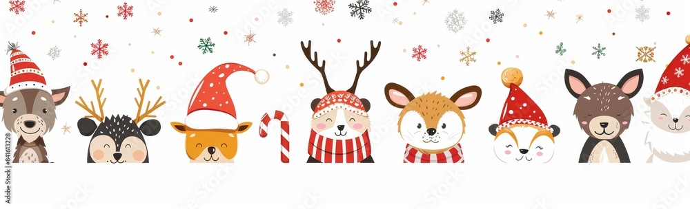 Cute cartoon masks and elements for a party. Modern illustration of a Christmas party banner. Winter animal masks and props for a photo booth. Cute cartoon masks and elements for a party. Modern illustration of a Christmas party banner. Winter animal masks and props for a photo booth.