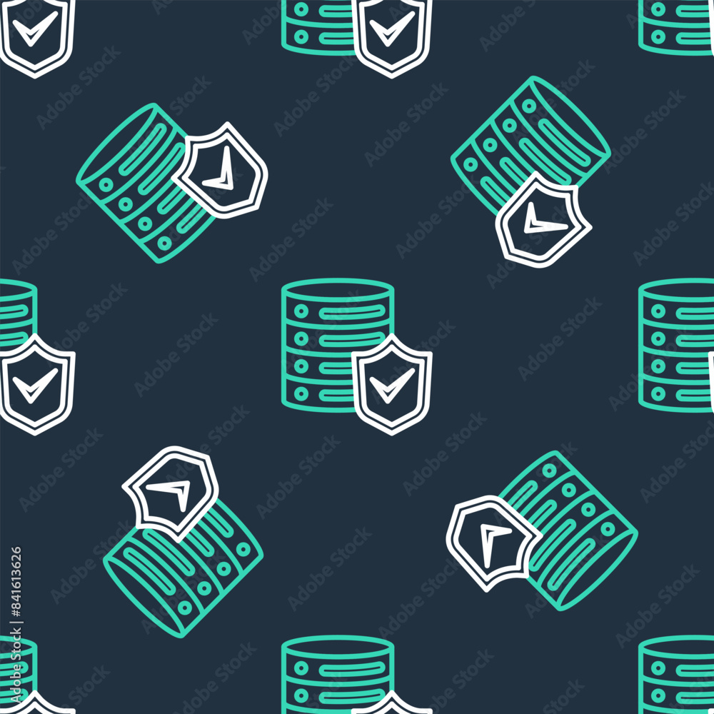 Line Server with shield icon isolated seamless pattern on black background. Protection against attacks. Network firewall, router, switch, data. Vector Line Server with shield icon isolated seamless pattern on black background. Protection against attacks. Network firewall, router, switch, data. Vector