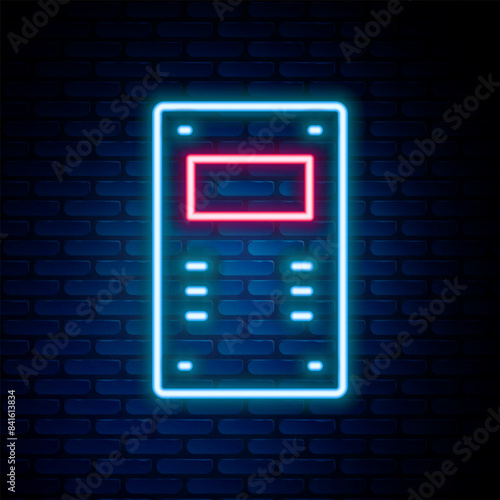 Glowing neon line Police assault shield icon isolated on brick wall background. Colorful outline concept. Vector