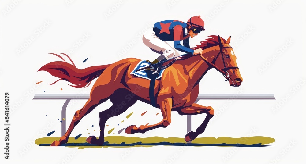 Horse racing cartoon with jockey galloping at full speed. Funny equestrian sport. Derby. Modern image. Horse racing cartoon with jockey galloping at full speed. Funny equestrian sport. Derby. Modern image.