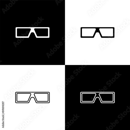 Set 3D cinema glasses icon isolated on black and white background. Vector