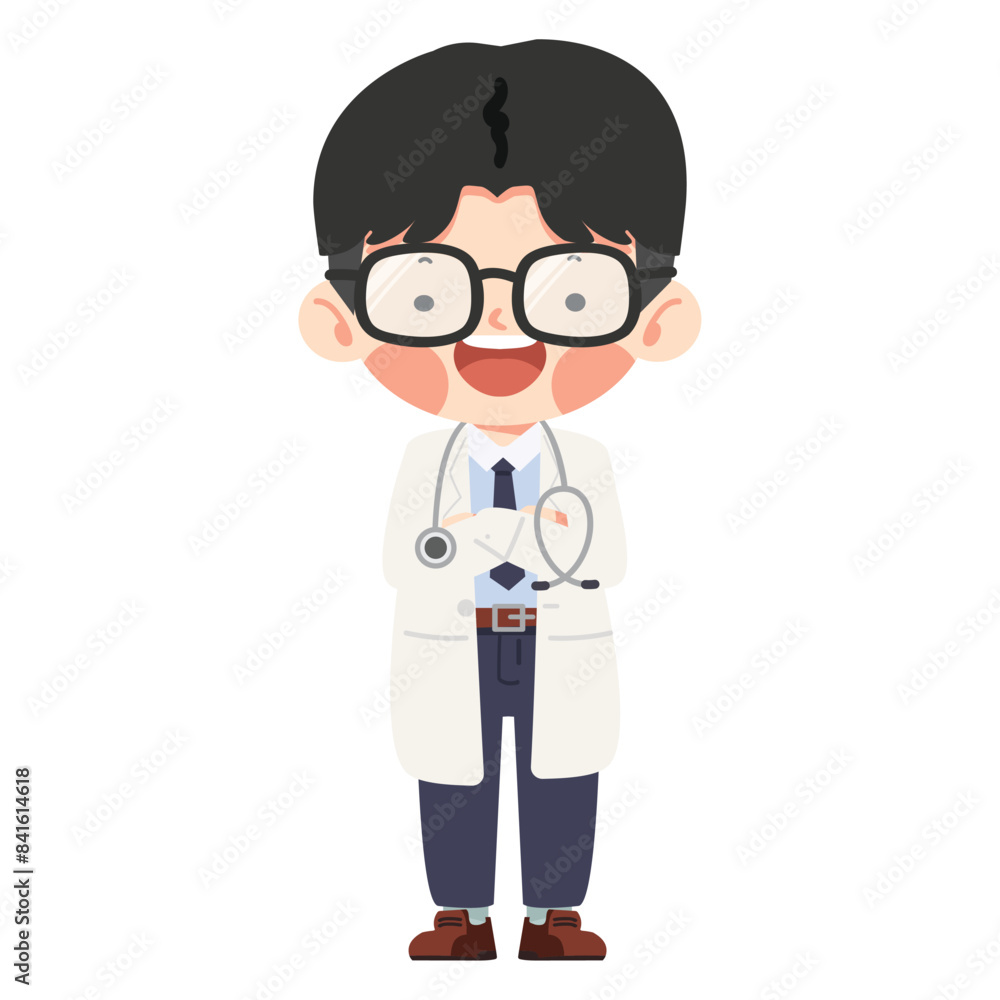 Cartoon character of a doctor with a stethoscope Cartoon character of a doctor with a stethoscope