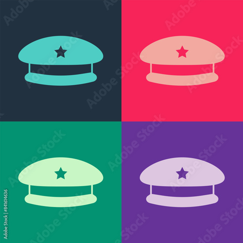 Pop art Military beret icon isolated on color background. Soldiers cap. Army hat. War baret. Vector