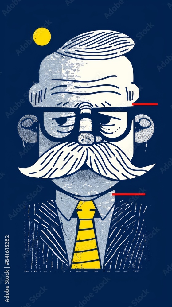 Fototapeta premium An illustration of a man with a mustache, wearing a suit and tie