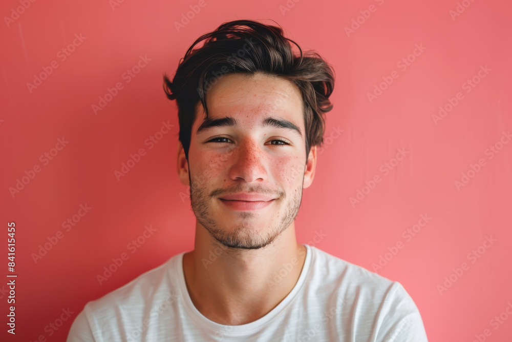 A close up portrait of a young man with a subtle smile A close up portrait of a young man with a subtle smile