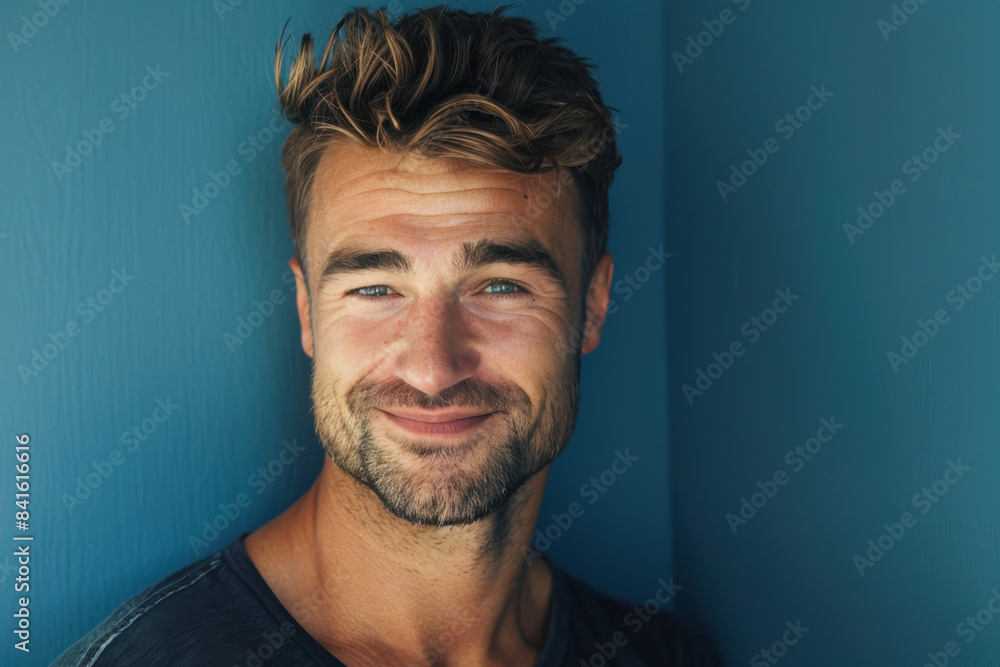Obraz premium A close up portrait of a young man with a subtle smile