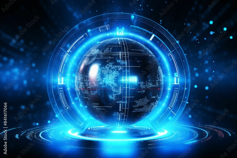 Obraz premium A blue globe with a glowing light around it