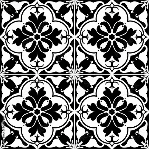 Black and White Tile With Flower Design