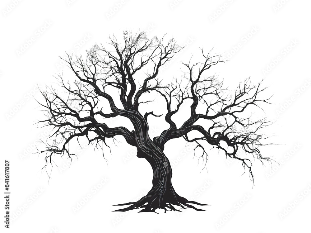Silhouette of a big dry tree and roots. Isolate background Silhouette of a big dry tree and roots. Isolate background