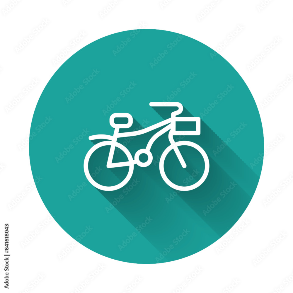 White line Bicycle icon isolated with long shadow. Bike race. Extreme sport. Sport equipment. Green circle button. Vector White line Bicycle icon isolated with long shadow. Bike race. Extreme sport. Sport equipment. Green circle button. Vector