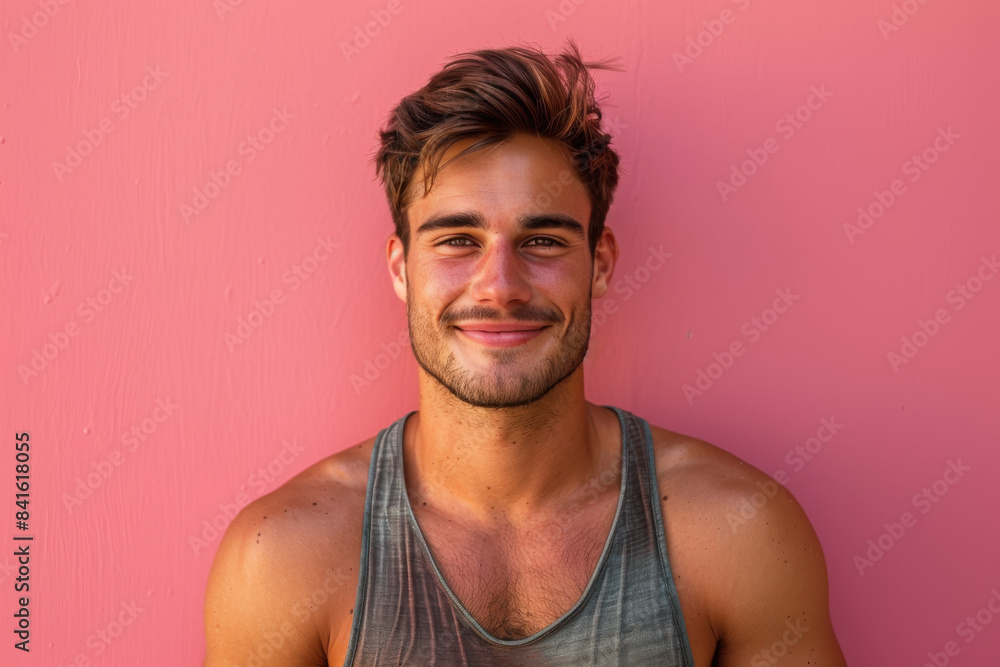 A close up portrait of a young man with a subtle smile A close up portrait of a young man with a subtle smile